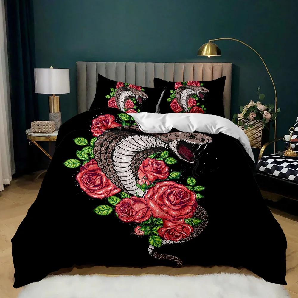 

Пододеяльник с изображением змеи, покрывало с изображением дикого животного, комплект постельного белья с экзотической феей и розой для двоих, полиэстеровое одеяло в африканском стиле 70x133cm 2pcs