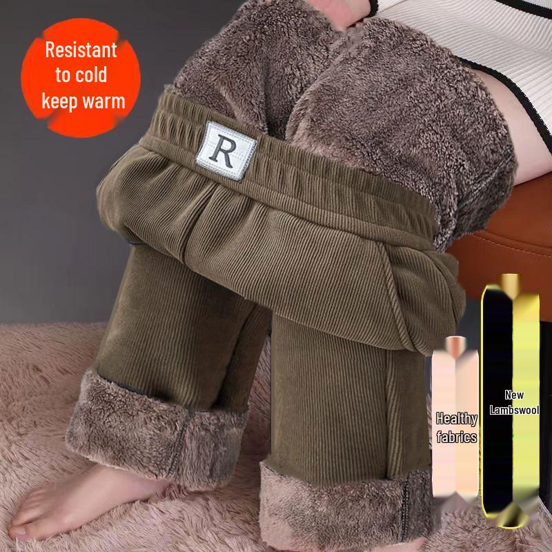 

Женские вельветовые брюки с флисовой подкладкой и широкими штанинами - Теплый зимний стиль с прямыми штанинами 5XL 130-165 Jin