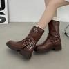 New In Ladies Mid Calf Shoes Brown Women's Half High Boots Platform Waterproof Chic and Elegant Winter 2025 Novelty On Promotion