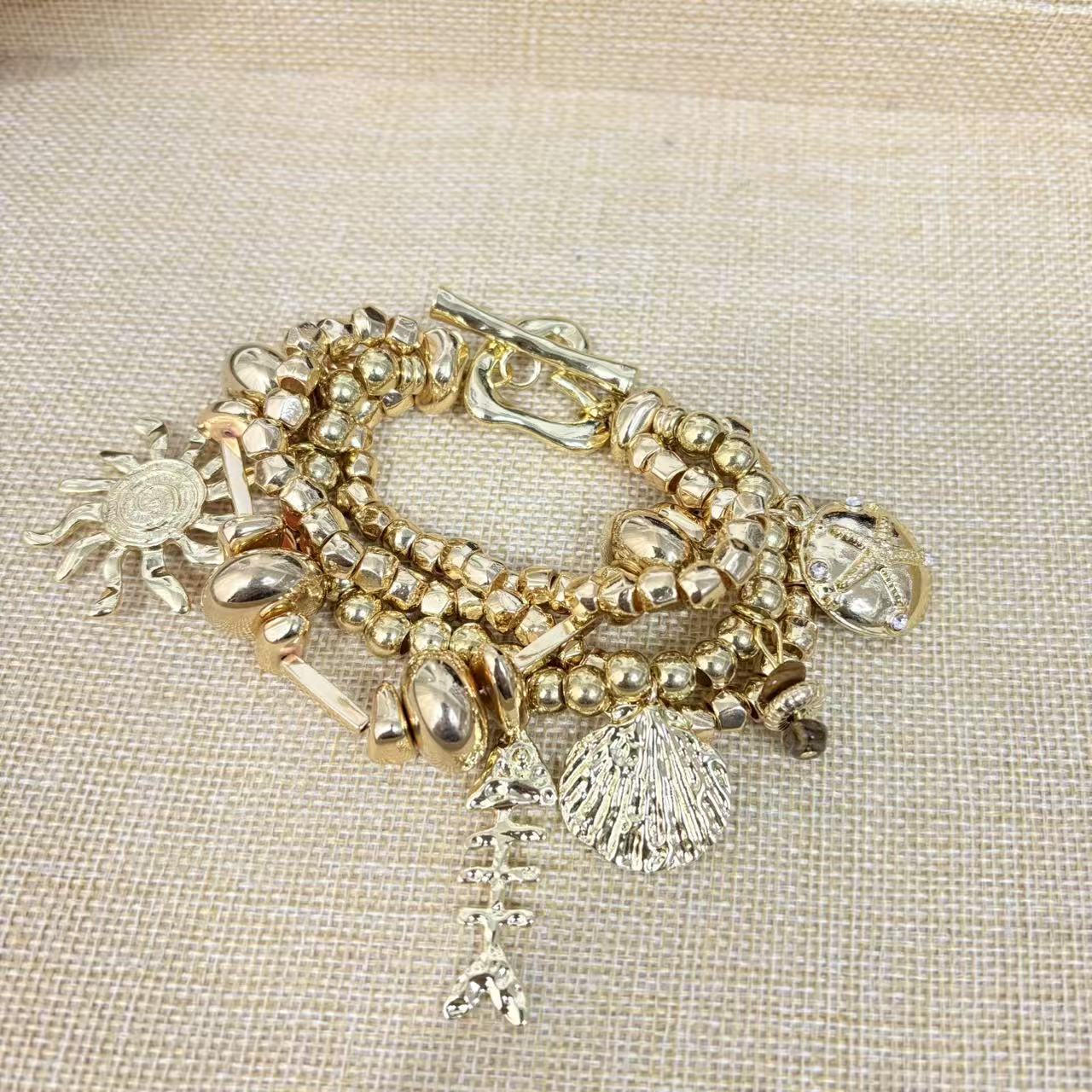 Exquisite Heavy Industry Multi-element Bracelet Vintage Niche Light Luxury Multi-layer Bead Bracelet Retro High-end Feel Bracelet 22.5CM