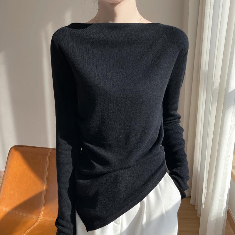 Women's wool pullover Qinghe cashmere 50% silk 50% wool spring and summer wool soft, comfortable and warm