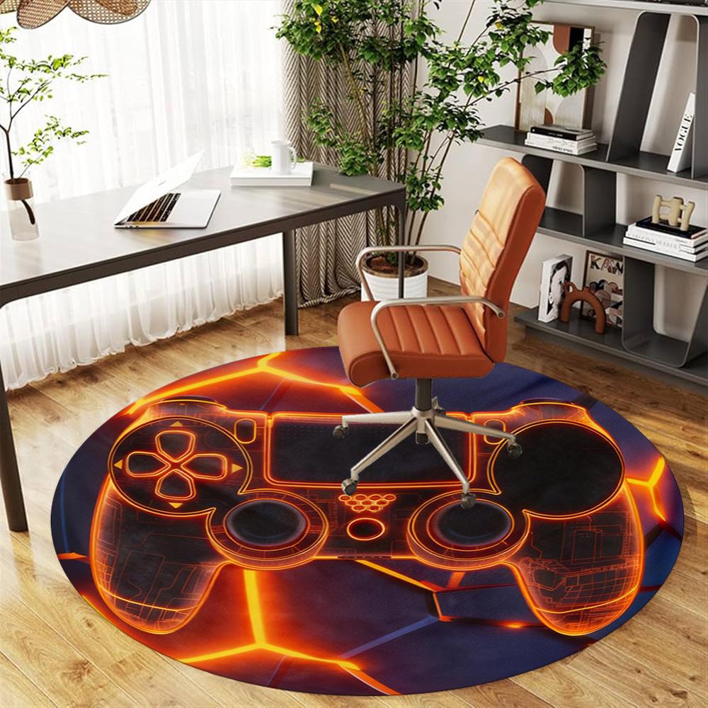 1PC Glowing Controller Round Chair Mat Area Rug - Non-Slip, Floor Mat for Office, Bedroom, and Indoor Decor -Gift D1127174