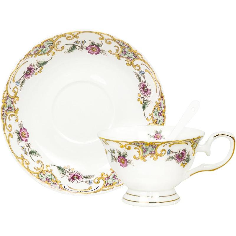 Bone China Tea Cup and Saucer Sets,Porcelain Tea Set with Teapot, Sugar Bowl,Creamer Pitcher,Floral Vintage Tea Cups and Saucers for Party Gift Giving