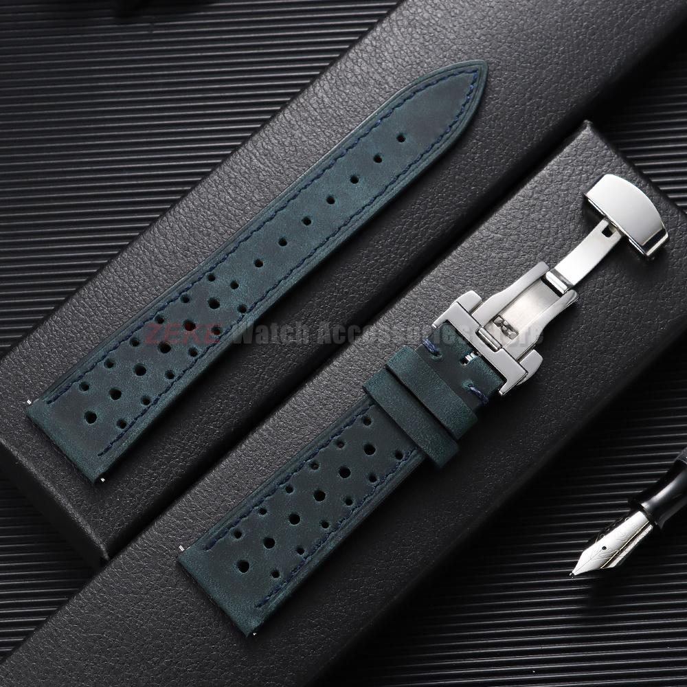Quick Release Vintage Leather Watch Strap Stitching Cowhide Band for Omega 18/19/20/21/22/24mm Deployment Clasp Wrist Bracelet