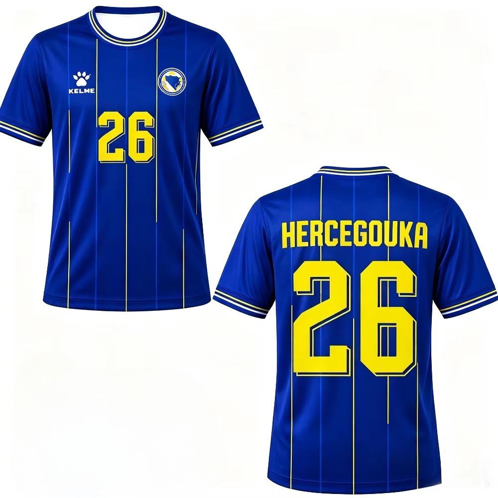 Men's Comfortable Sports Football T-Shirt, Featuring a Blue Base with a Signature Print Design of a Football Star