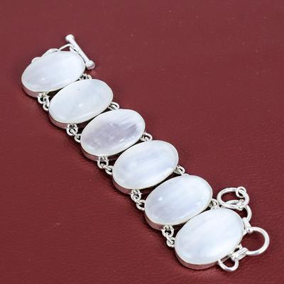 Selenite Bracelet Genuine Gemstone Jewelry 925 Sterling Silver Bracelet Adjustable Chain Handmade Bracelet Brand New Jewelry Engagement Gift