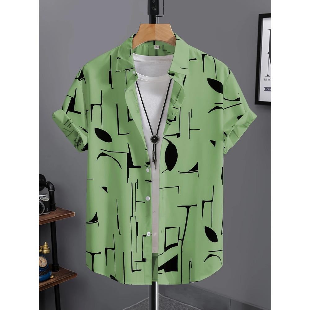 Summer 2025 Men's Short-sleeved Shirt With Black And White Stripes And Collection Pattern Print Single-breasted Fashion Shirt