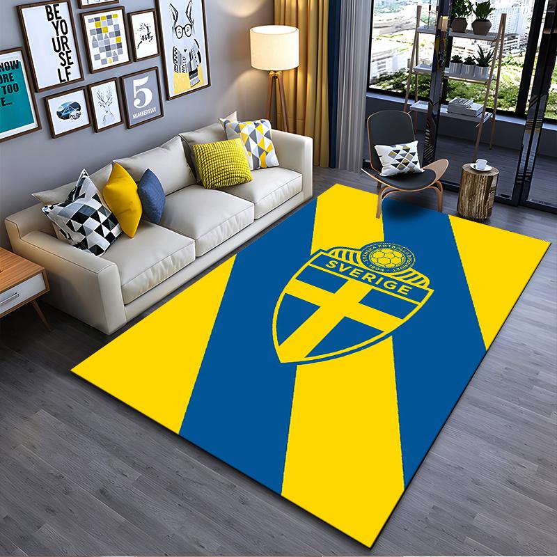 Tappeto con Bandiera Svedese e Design dello Stemma, Tappetino a Strisce Gialle e Blu Adatto all'uso come antiscivolo per soggiorno, camera da letto, divani