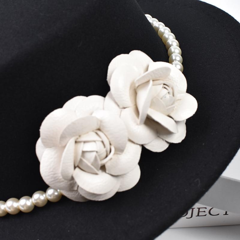 French Style Fedora Hat for Women  Winter Elegant Fashion Formal Wedding Decorate Church Cap Wide Brim Flat Top Felt Party Hat