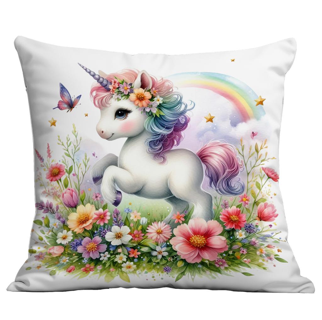 New Short Plush Pillow Cover Cute Cartoon Unicorn Printed Pillow Cover Sofa Cushion Pillow Cover Premium Durable