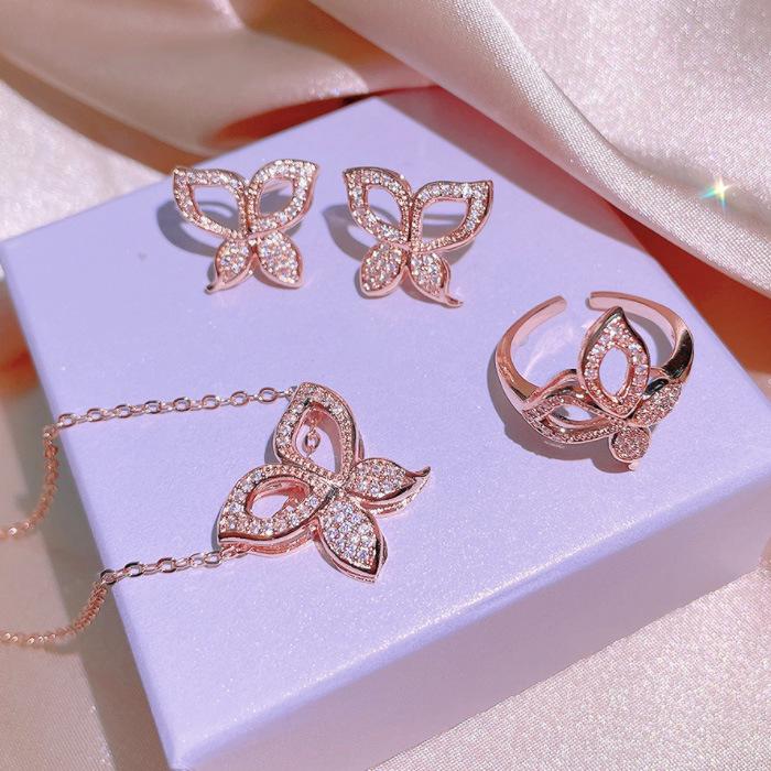 European and N Fashion Butterfly Pendant Ring Bracelet Butterfly Set New Spring Butterfly Dance