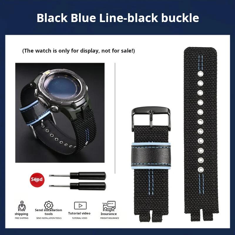 

Nylon watch strap For Casio PROTREK PRW-3000 PRW-3100 PRW-6000 PRW-6100Y PRG-300 330 Breathable canvas watchband men s Bracelet 24mm чёрный/синий
