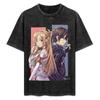 Sword Art Online Kirito & Asuna Vintage Washed T-Shirt Anime Paar Grafik Schwarzes Baumwoll Oversized Streetwear Tee