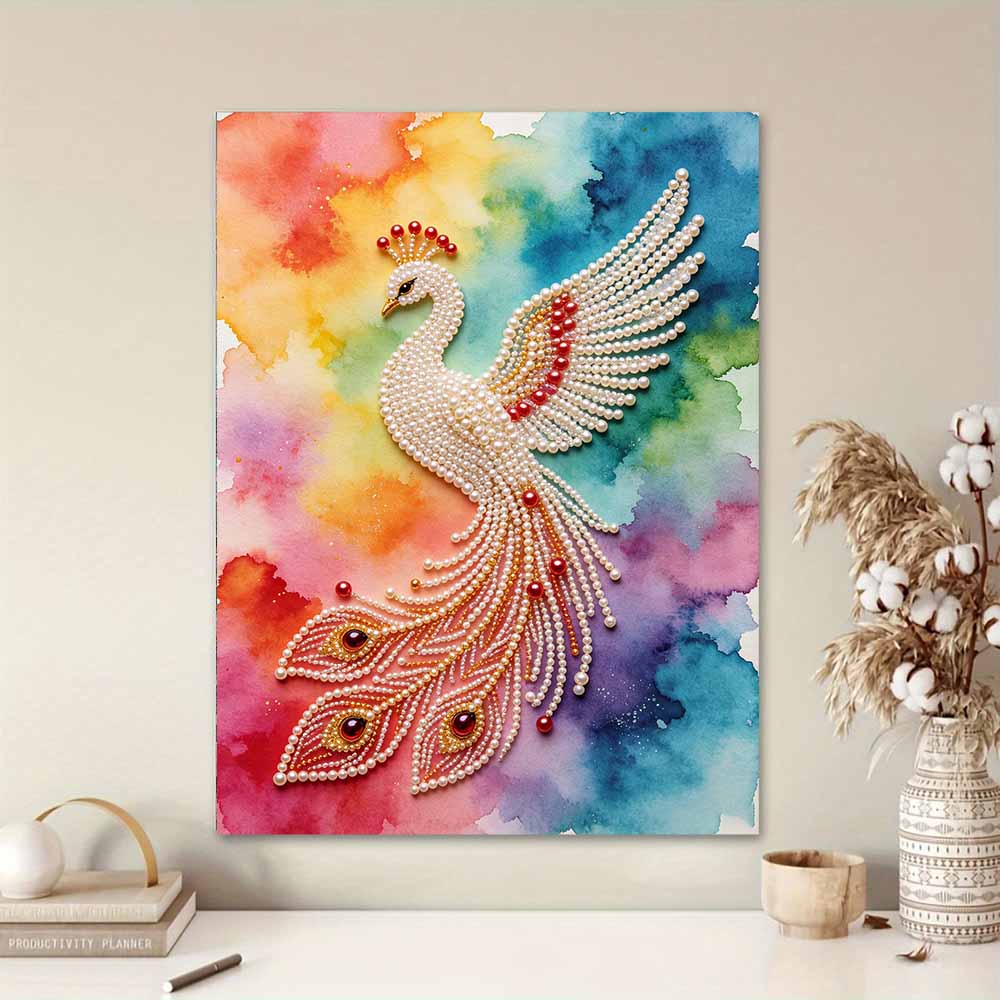 DIY Pearl Gem Vibrant Peacock Painting Shining Bead Craft Art Home Wall Ornament Simple Unframed Room Decoration Art Elegant Aesthetic Gift