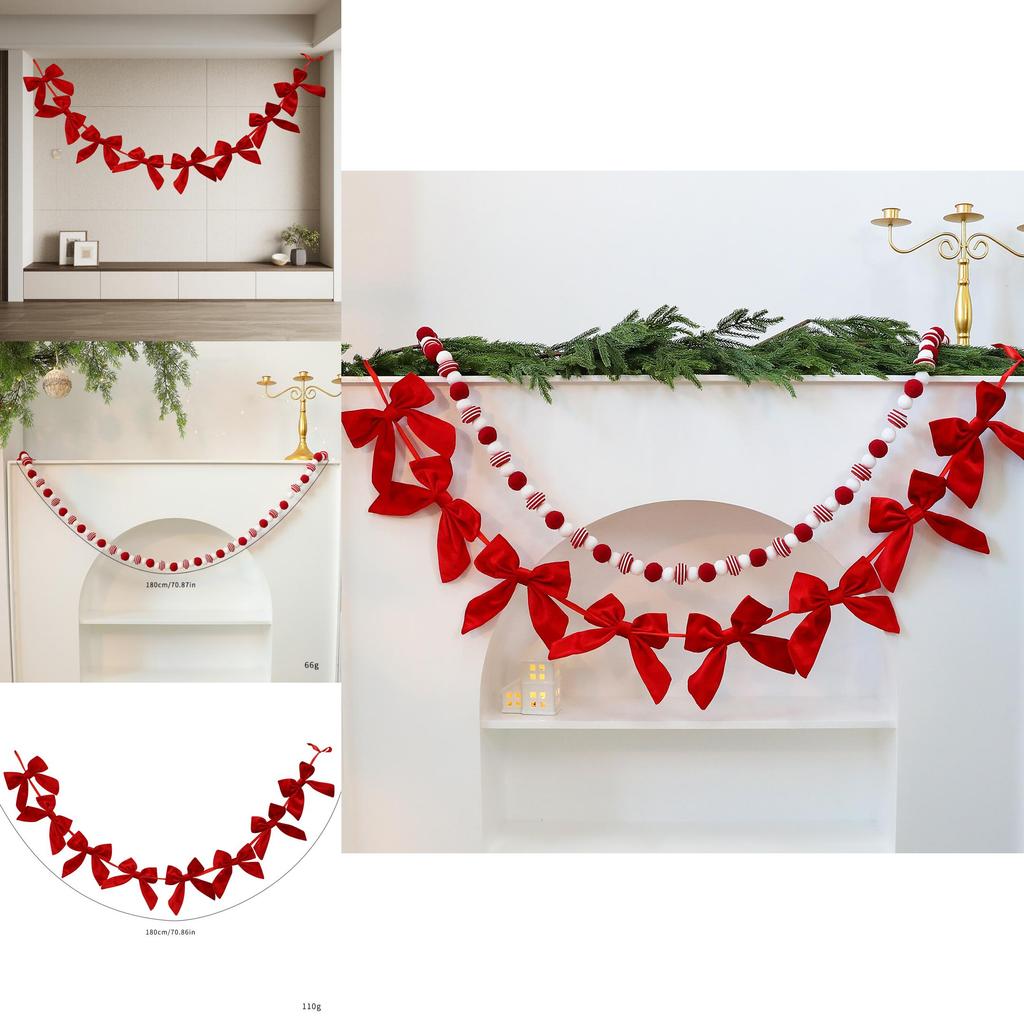 Festive Christmas Window Hanging With Red Bow And Ball Garland For Hotel Decor