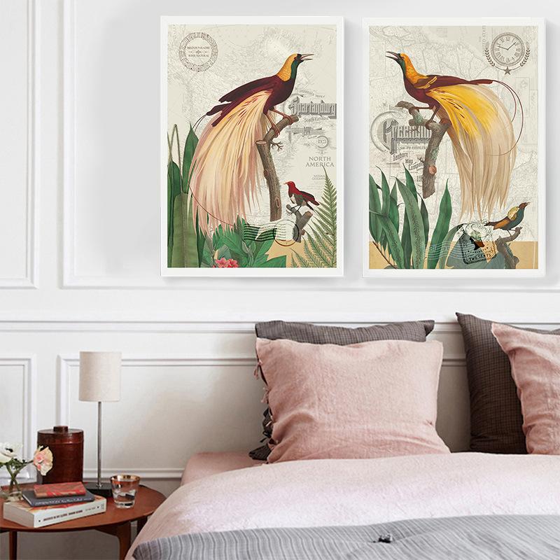 Pastoral Zoo Park Birds On Tree Animal Canvas Painting American Style Home Decor Wall Picture For Bedroom Background