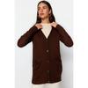 Brown V-neck Buttoned Long Knitwear Cardigan With Pocket Detail Tctaw22th0005