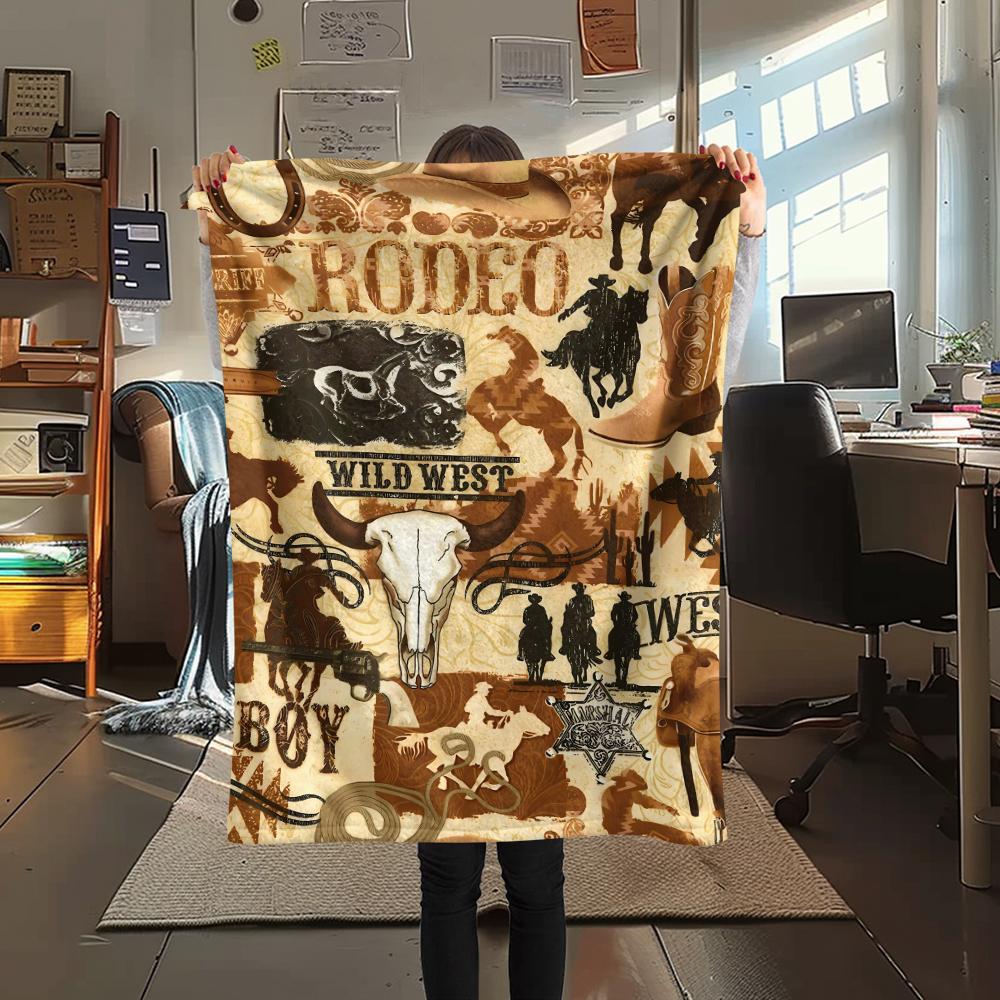 1Pc Western Print Flannel Blanket, High Quality Comfortable for All Seasons, Home Decor, Warmth and Comfort, Perfect for Christmas Gifts