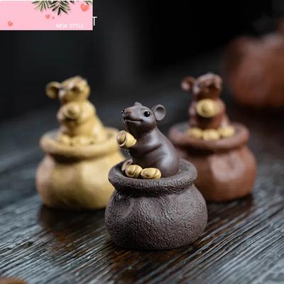 Handmade Yixing Purple Clay Tea Pet Decor Office Desktop Lucky Mouse Ornaments Home Tea Figurine Sculpture Decoration Crafts
