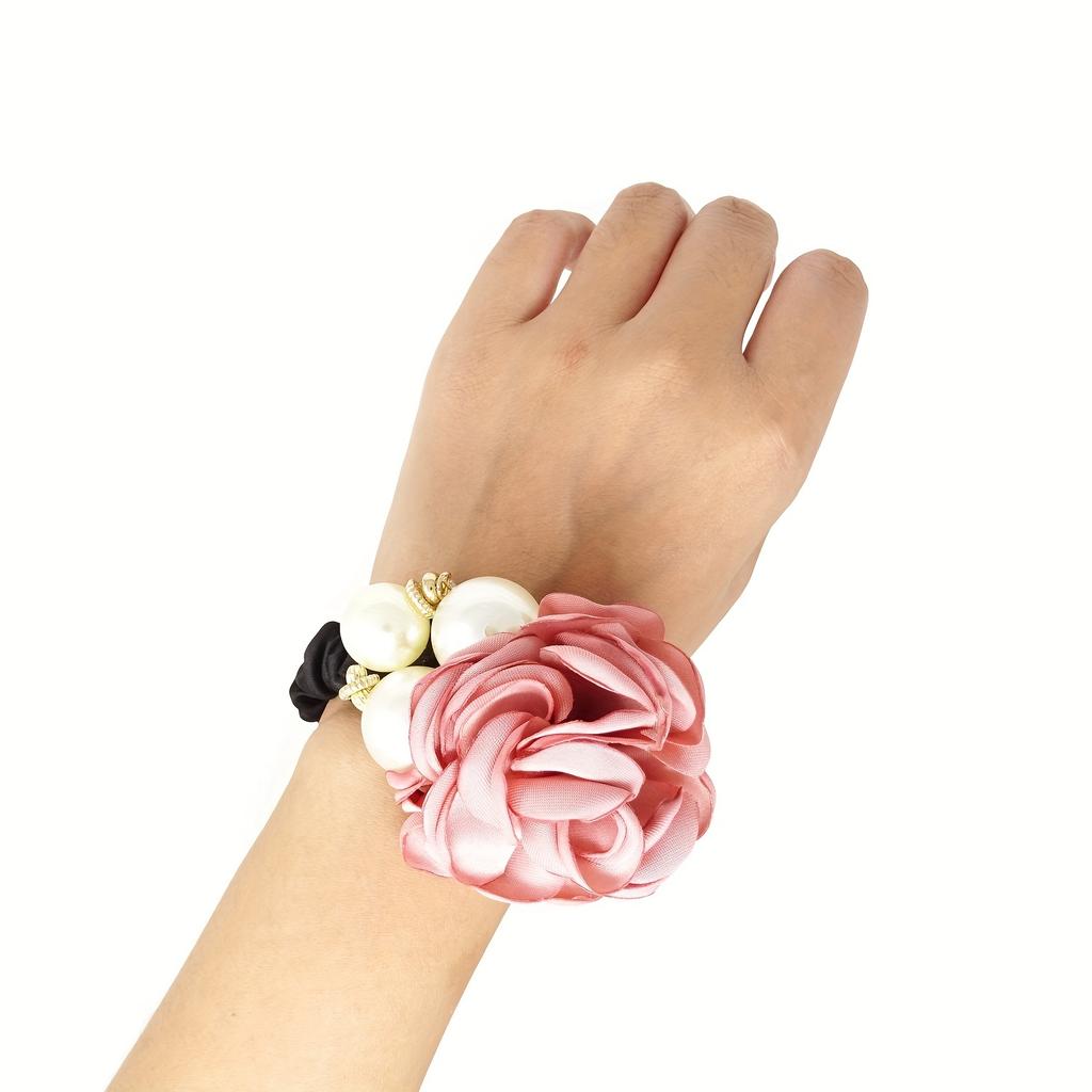 Korean Style Fashion Large Pearl Rose Flower Hair Ring Handmade Camellia Hair Tie Headband Hair Ornament