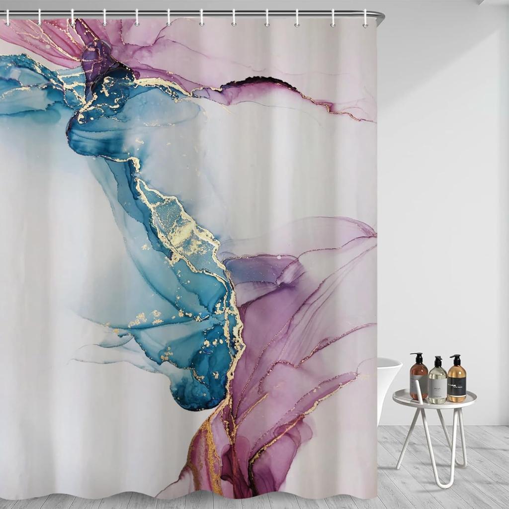 Szary Złoty Marmur Zasłona Prysznicowa Abstrakcyjna Tekstura Granitu Marmuru Luksusowa Nowoczesna Sztuka Atramentowa Tkaninowe Zasłony Prysznicowe do Łazienki