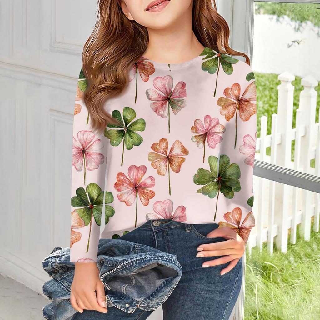 Girls Long Sleeve T Shirts Kids Fall Tops Crewneck Printed Basic Tees Saint Patrick's Day