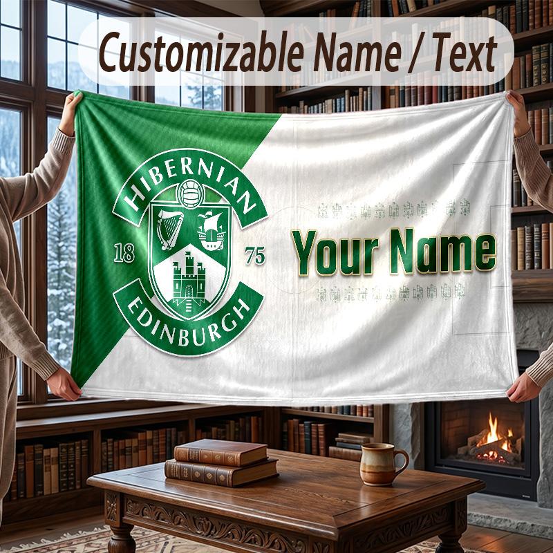 Custom Name Flannel Throw Blanket Hibernian FC Pattern Warm Home Decoration