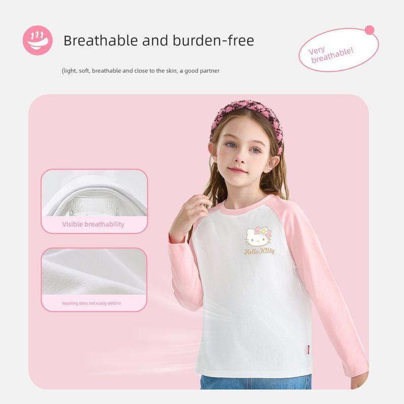 Hello Kitty Girls' Base Layer Shirt Spring 2024 New Children's Long-Sleeved T-Shirt Black Fashionable Stylish Top