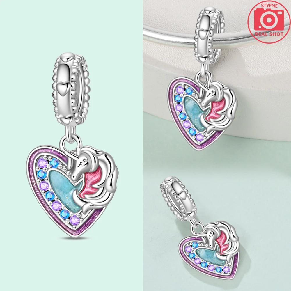 Kupfer Charm Anhänger Anhänger Authentisch Rosa Zirkon Blaue Wolke Herz Schöne Farben Anhänger Kompatibel Mit Armbändern Schmuck Damen Geschenk Herstellung Diy