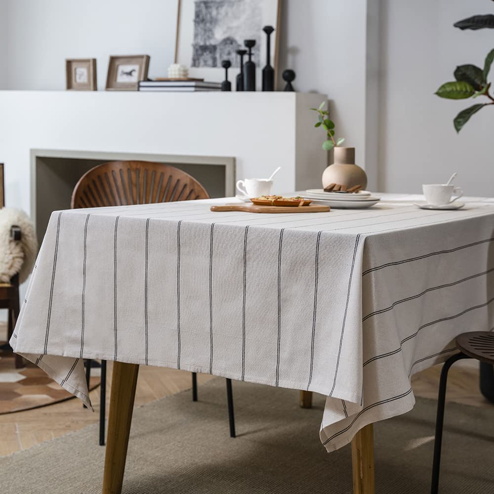 Cotton Linen Table Cloths Boho Farmhouse Heavy Fabric Table Cover Burlap Striped Washable Table Top For Kitchen Picnic Rectangle