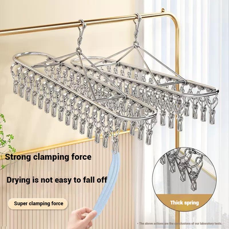 Sock Laundry Airer Hanger Underwear Socks Holder 20Pegs Stainless Steel Clothes Drying Hanger Windproof Clothing Rack Clips