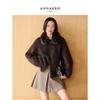 JOZAI AnnaCo Women's 100% Wool Fur Collar Shearling Jacket