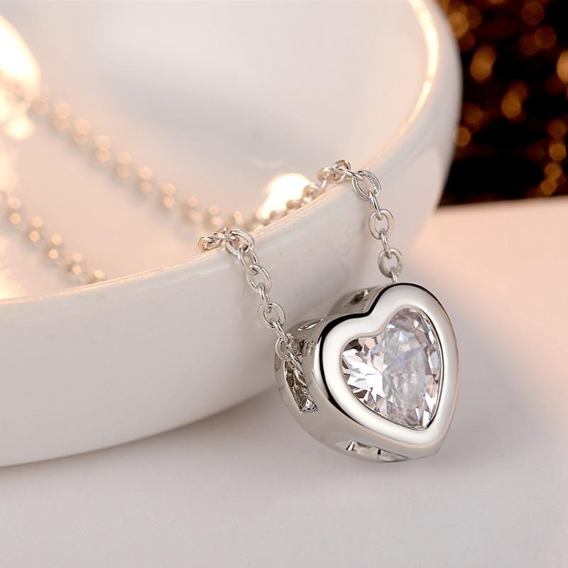 925 Silver Heart Pendant Necklace for Women Wedding Engagement Party Gift