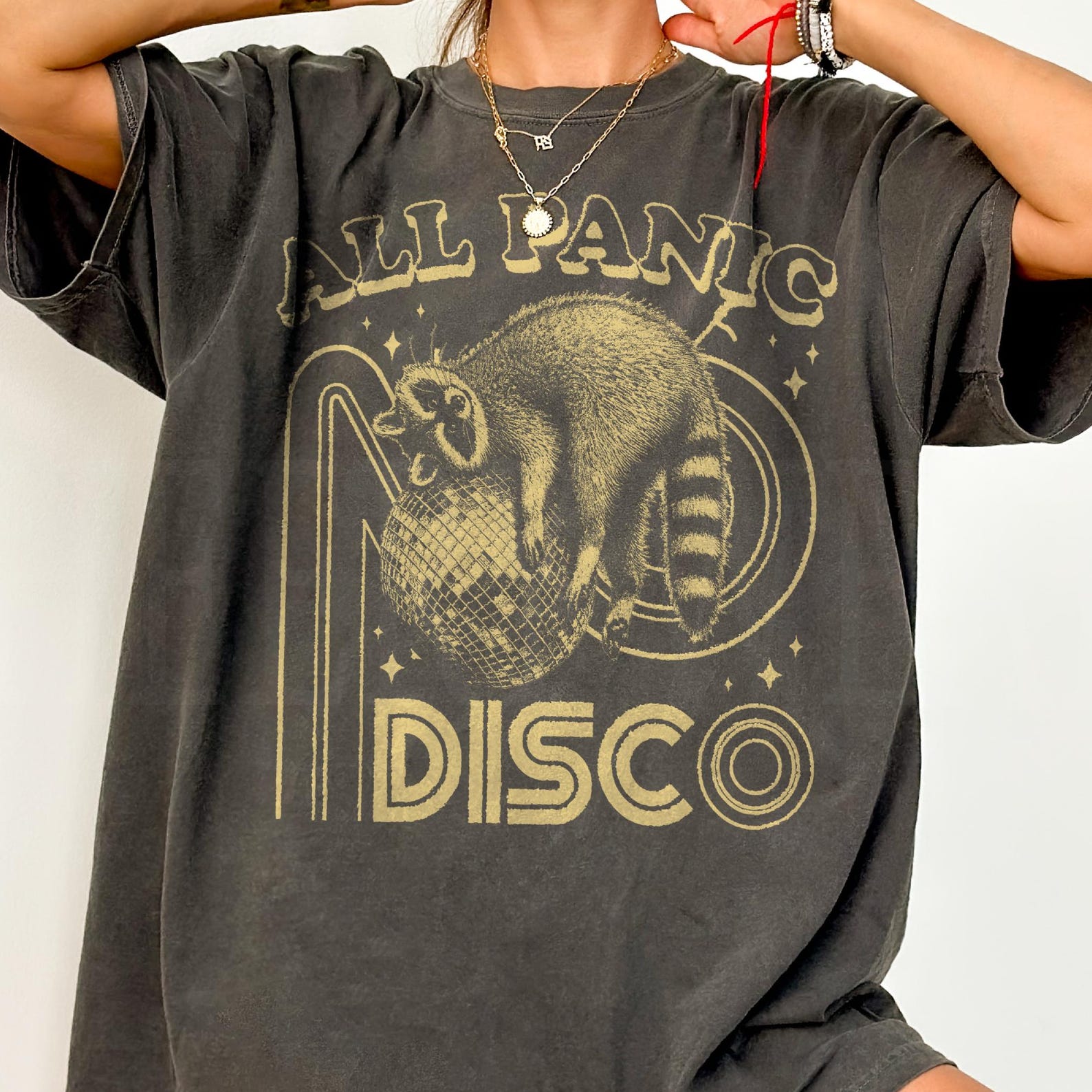 Comfort Colors® Vintage All Panic No Disco Shirt - Retro Funny Raccoon Shirt,Vintage Raccoon Tshirt,Aesthetic Shirt,Meme T-shirts L
