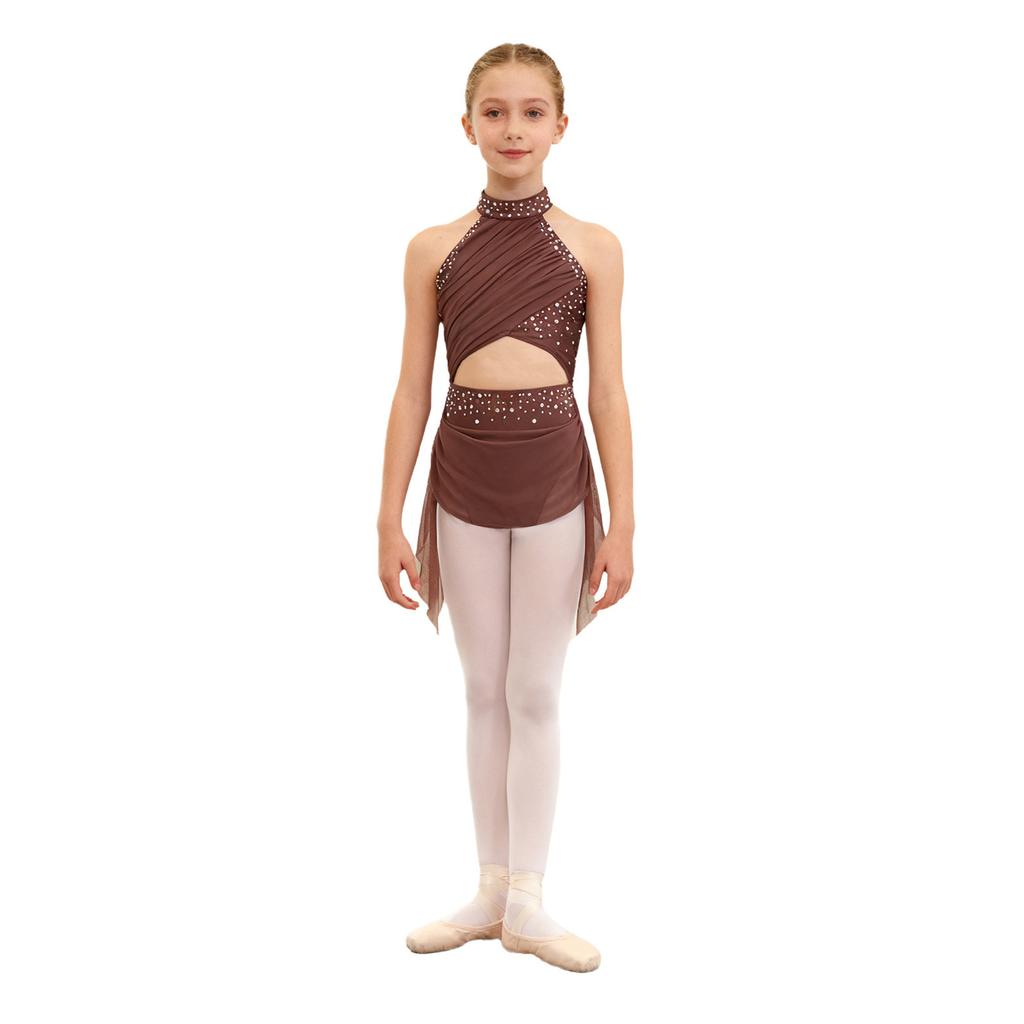 Kids Girls Modern Lyrical Dance Dress Ballet Figure Skating Gymnastics Leotard Bodysuit Costume Strappy Back Latin Jazz Dress