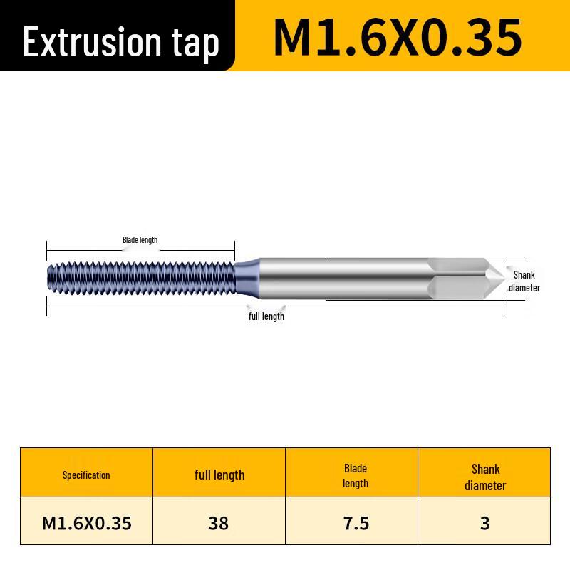 

M1.6x0.35 Black Titanium Coated Machine Extrusion Tap