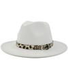 Fashion leopard print belt woolen top hat ladies jazz hat autumn and winter versatile felt hat flat edge top hat church hat
