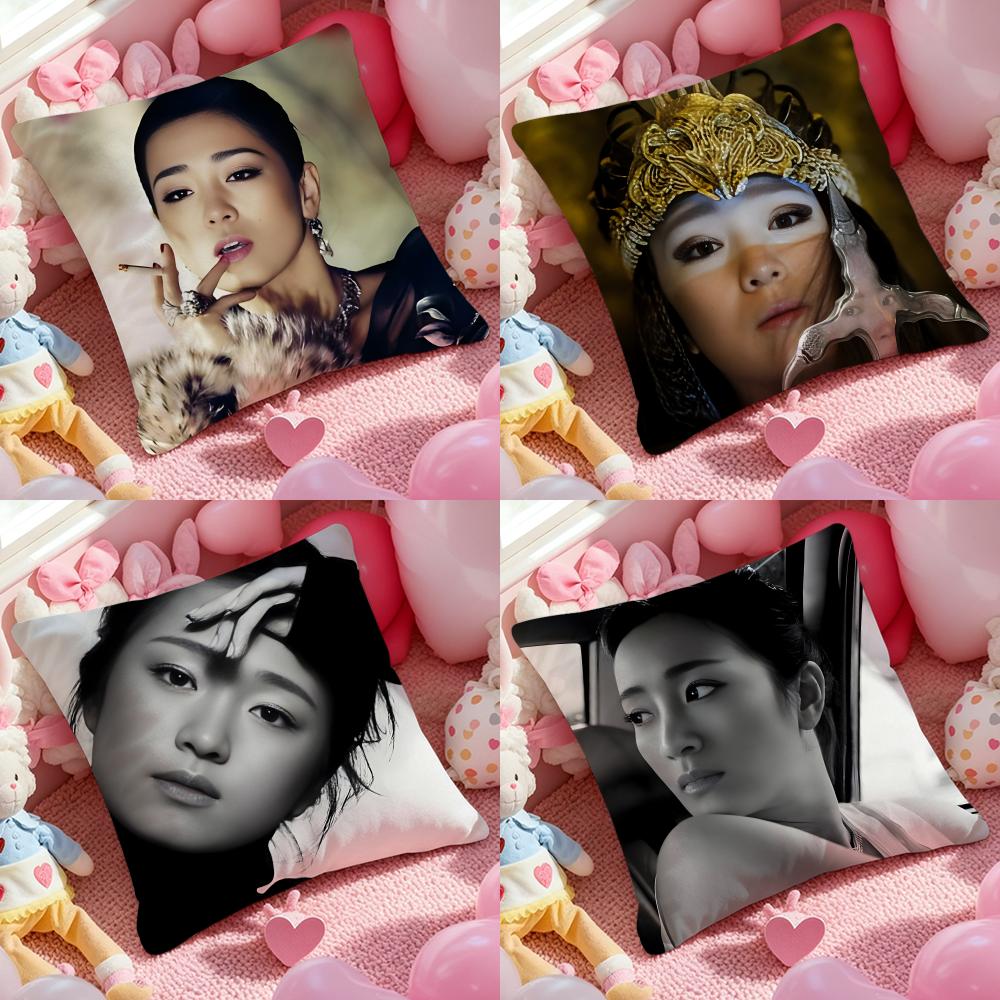 Gong Li Actress Cushion Cover Antidustmite Pillowcase Invisible Zipper Silky Short Plush Sofa Cushion Cover