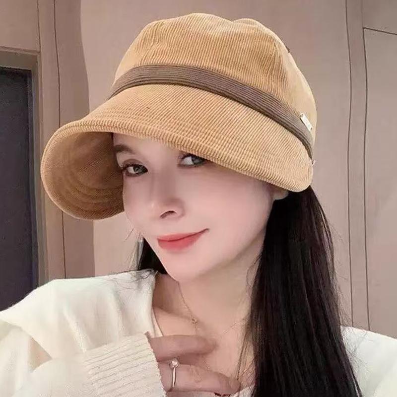 Retro Corduroy Versatile Casual Travel Face Small Warm Pile Bucket Hat Women