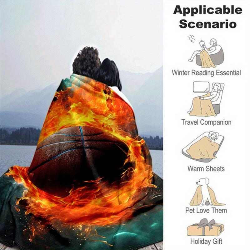 1pc Basketball Printing Lightweight Flannel Blanket, Comfortable and Warm Blanket, for Camping Sofa Bed and Couch Office, Suitable for Gift B