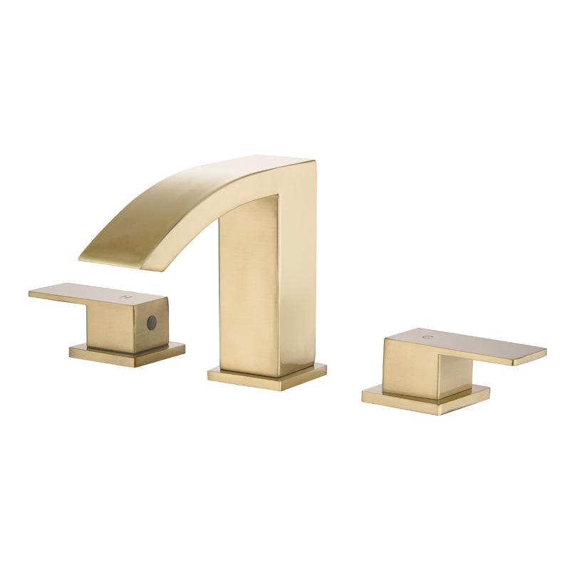 Waterfall Bathroom Basin Faucet Brushed Gold/Black Deck Mounted Hot and Cold Water Mixer Sink Tap Dual Handle Bathtub Tap
