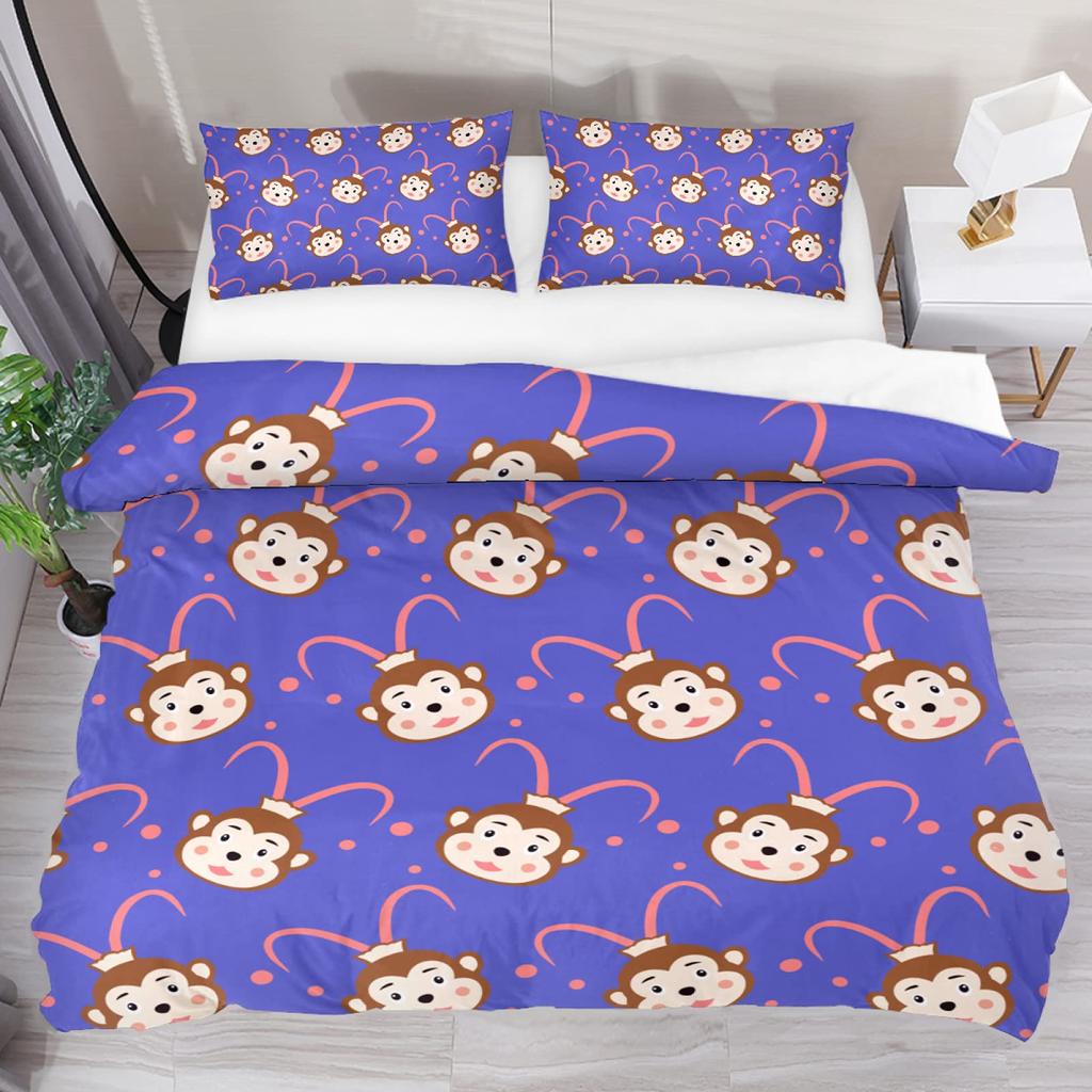Monkey Duvet Cover Sets Cute Monkey Around The Tree Print Bedding Set 3pcs for Kids Boys Cartoon Animal Soft Comforter Cover