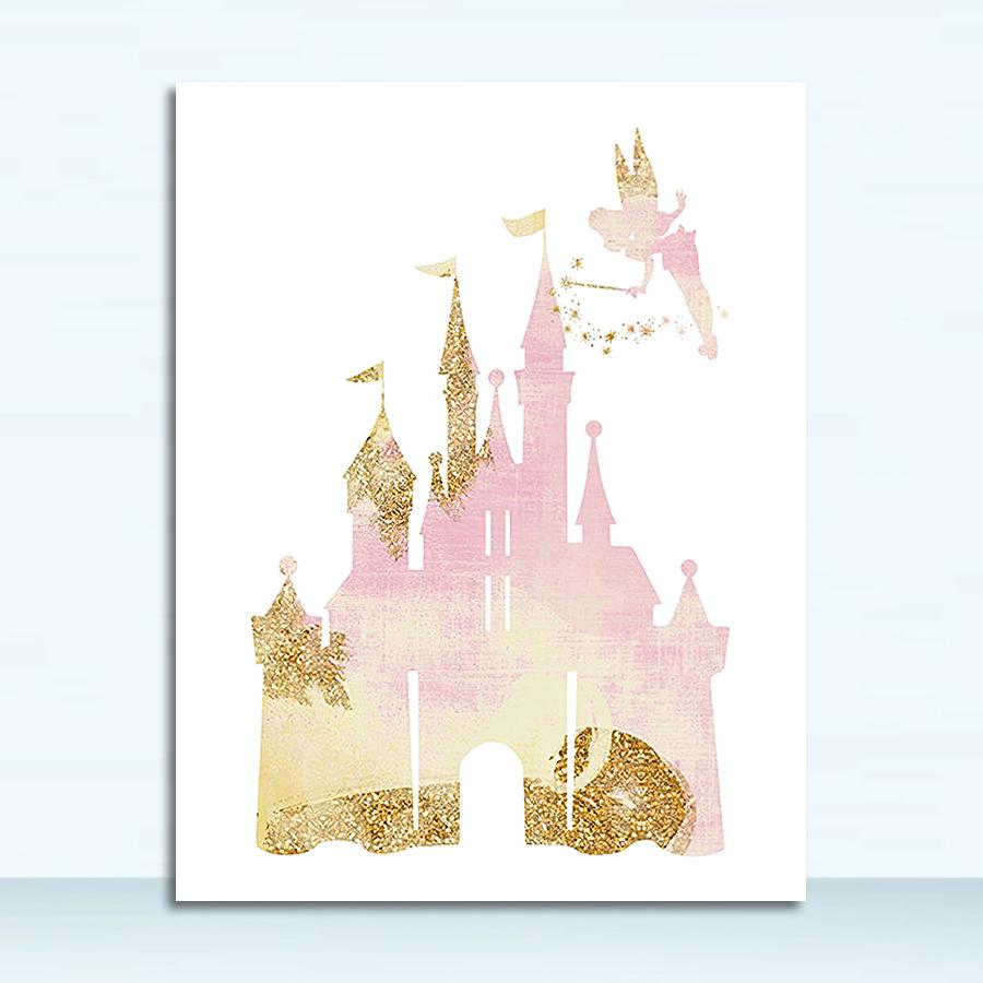 

Картина на холсте, плакат на скандинавскую тему, подарок для дочери, декор для детской комнаты, замок принцессы, сказочный принт, розовая акварель, искусство 21x30 No Frame