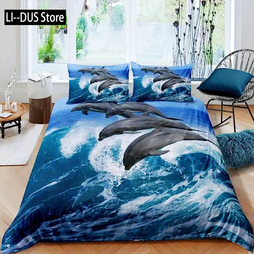 Delfin Seaworld Bettbezug Mikrofaser Meeresschildkröte Unterwasserwelt Grauer Delfin Meeresblau Zur Dekoration Kind Jungen Mädchen Erwachsene