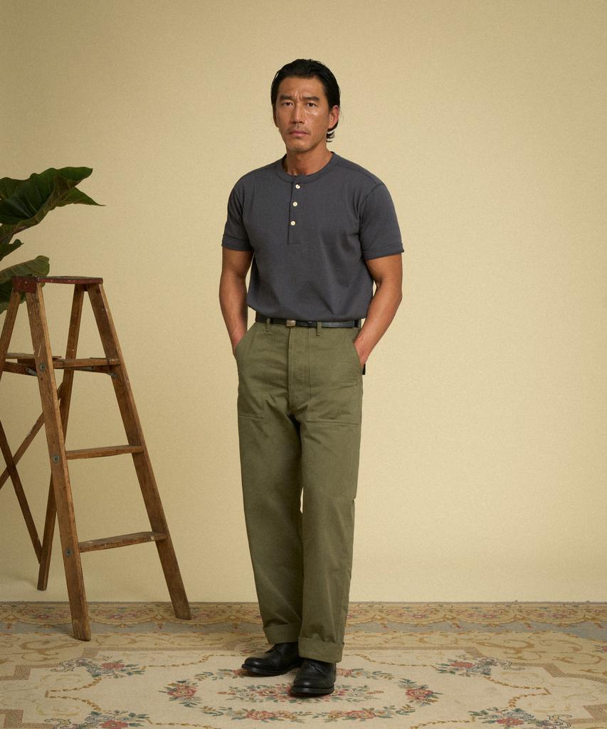 Beulonseun 10.6 Oz Cotton Short Sleeve Henley Tee Dark Gray