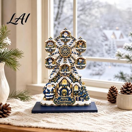 Holiday Home Wheel Desktop Christmas Ferris Interior Accents Ornament, 2D Wooden Gingerbread House Decorative