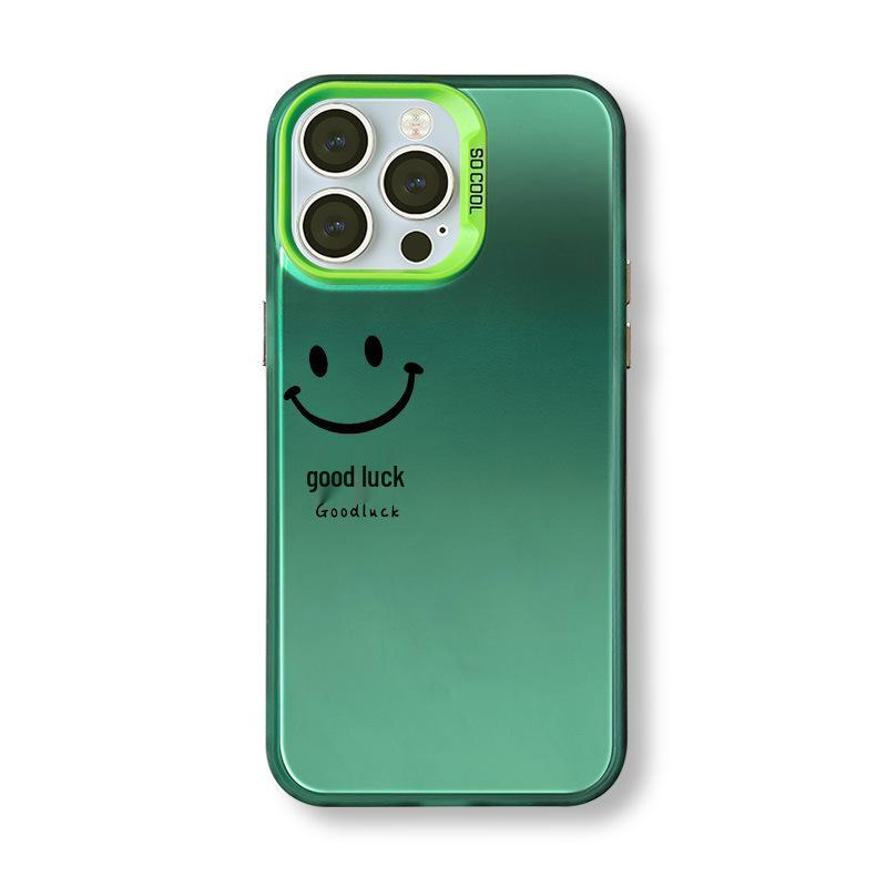Good Luck Smiling Face Silver Phone Case for Apple iPhone 17/16/15/14/13/12 Pro Max