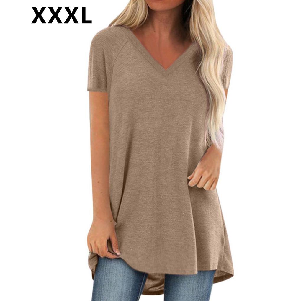 Women's Short Sleeve T Shirt Plus Size Tops Casual V Neck Tunic Loose Blouse