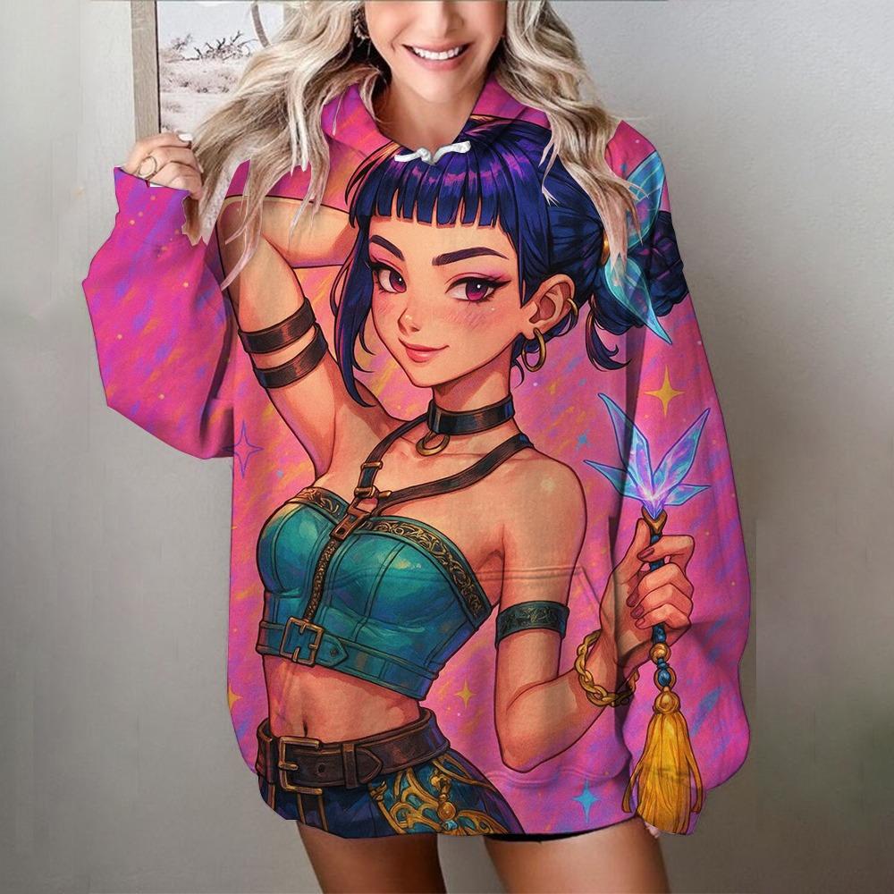 Modne Damskie Bluzy KPop Łowcy Demonów Nadruk 3D Okrągły Dekolt Pulower Casualowa Bluza Outdoor Dziecięca Koszulka Top Odzież