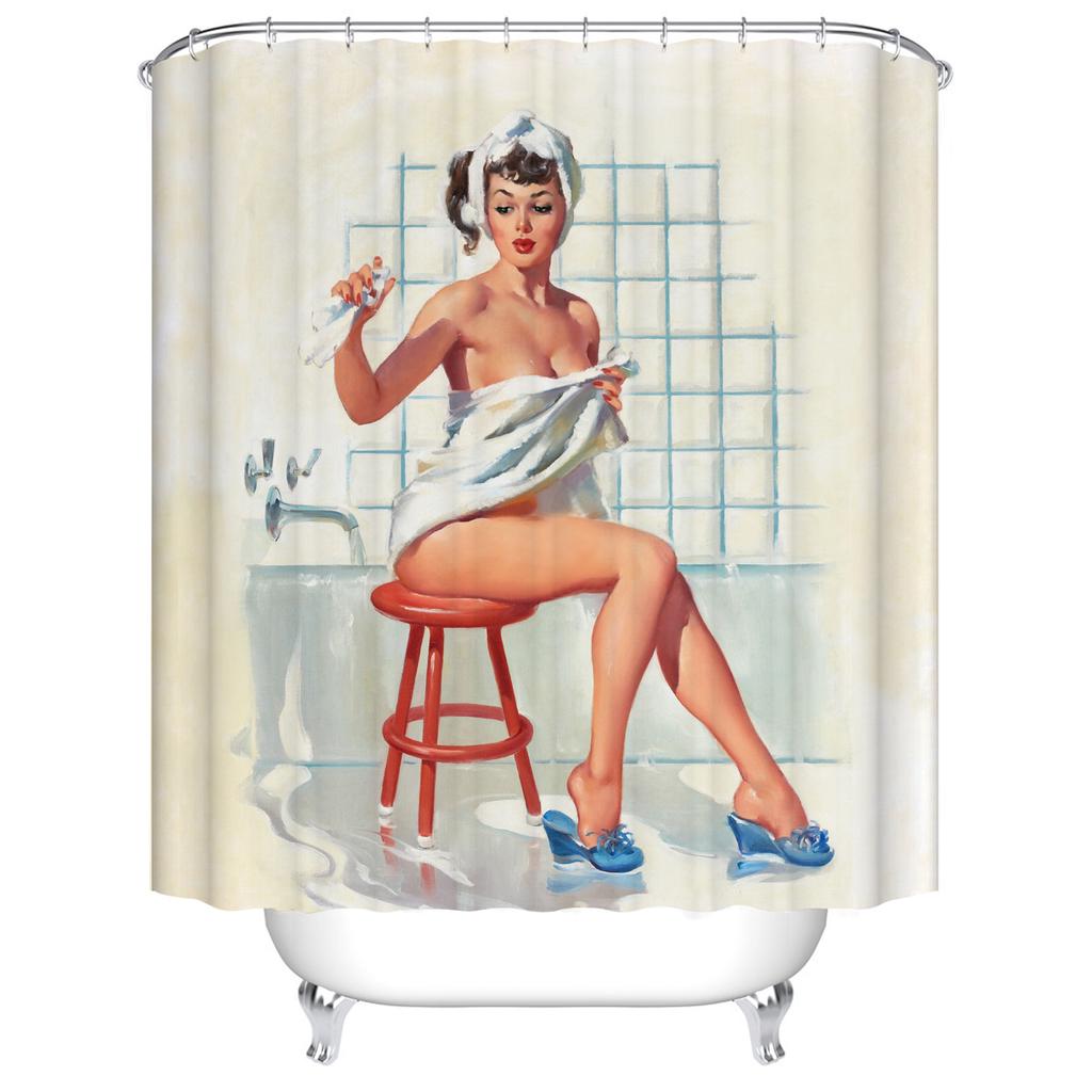 Cartoon Girl Printed 3d Bath Curtains Waterproof Polyester Fabric Washable Bathroom Shower Curtain Screen with Hooks Accessories